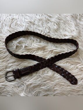 Y2K Aeropostale Brown Leather Braided Belt Silver Buckle Men’s Size 36-38 (42”)